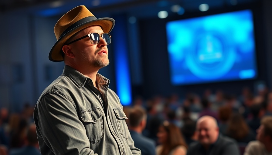 Casually dressed man at conference, related to Tesla Fourth Master Plan