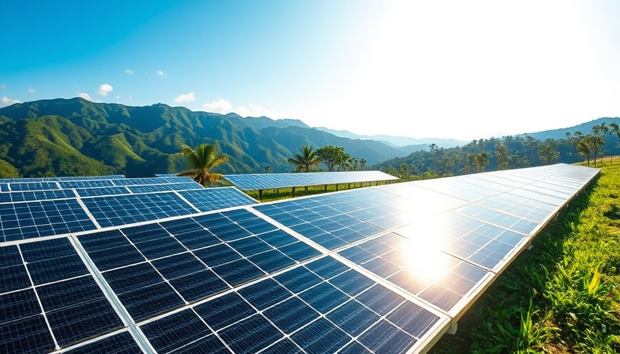 Solar panels in Indonesia with mountains in the background.