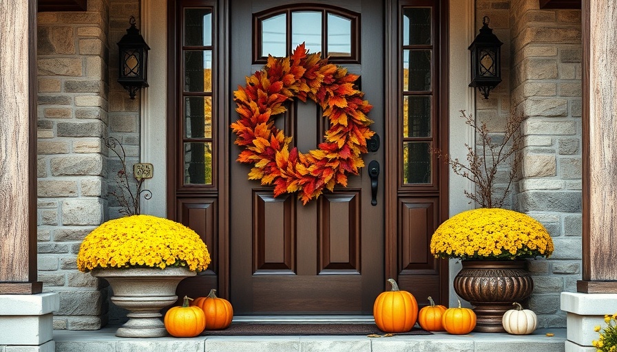 Fall-themed front porch with wreath and pumpkins, DIY home projects for fall.
