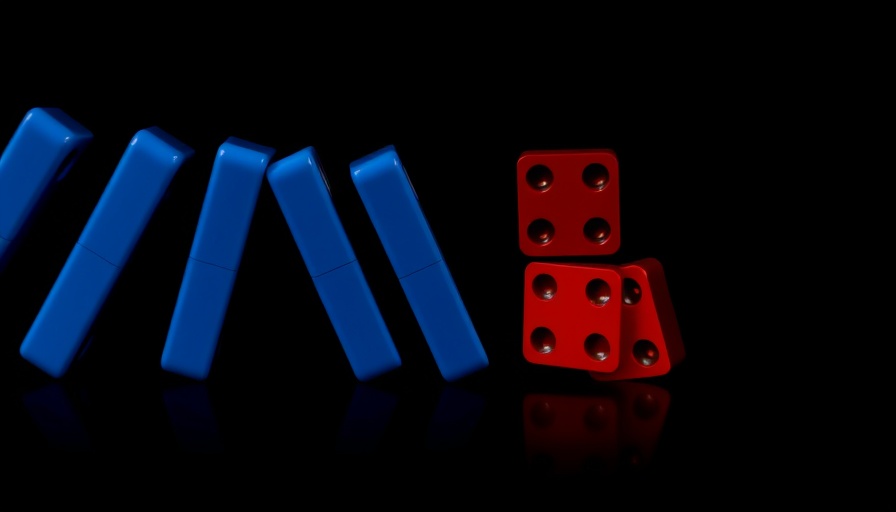 Falling blue dominoes stopped by red, symbolizing historical necessity of Starmer’s failure.