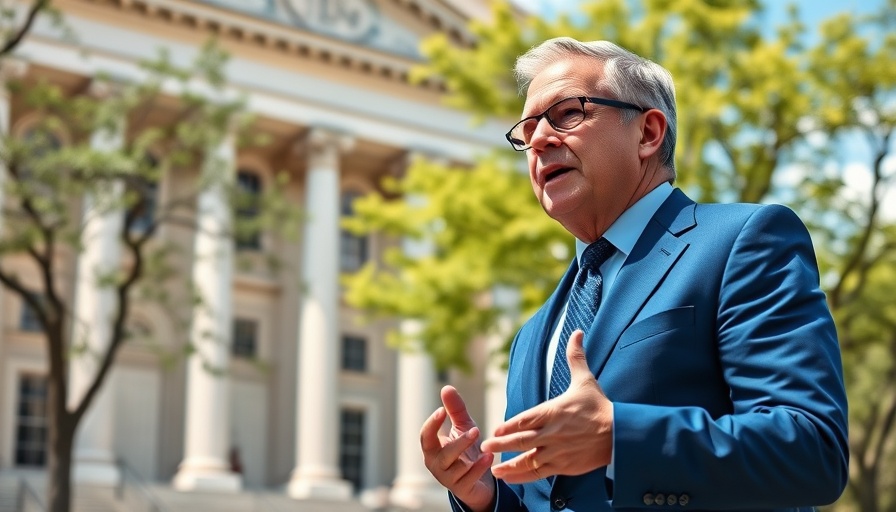 Mature man in blue suit discussing free speech in business and innovation.