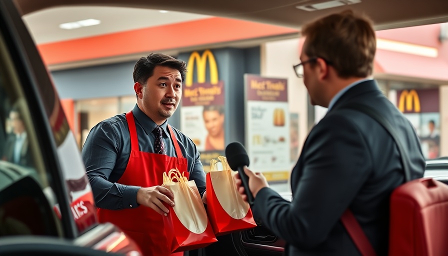 McDonald's employee at drive-thru window during media event.