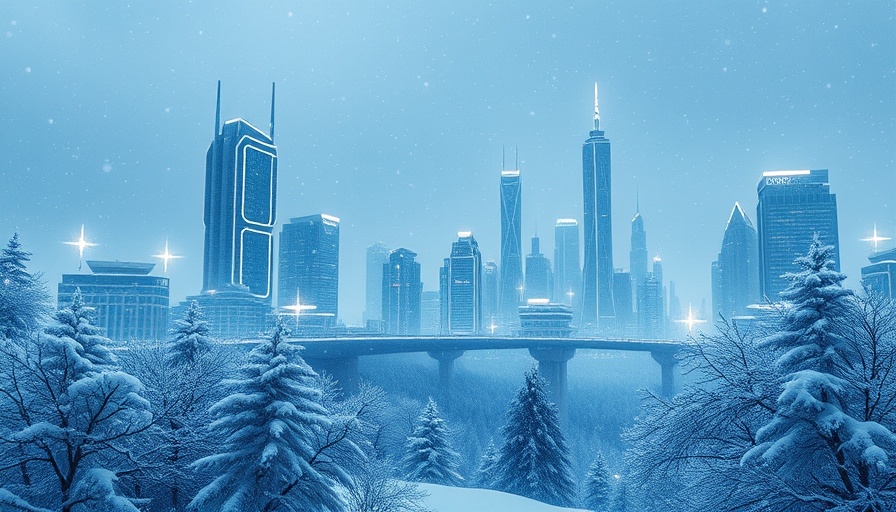 Futuristic winter cityscape depicting AI Winter Predictions.