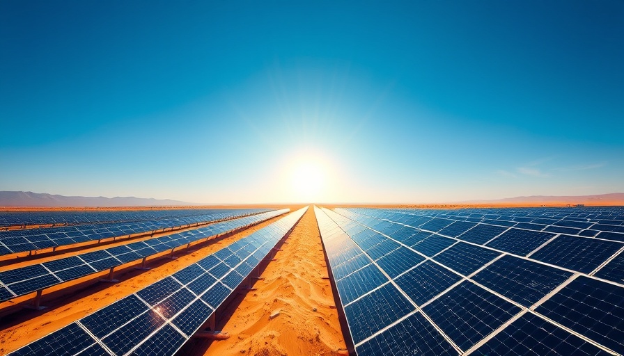 Expansive solar energy farm in a desert for clean energy mega-projects.
