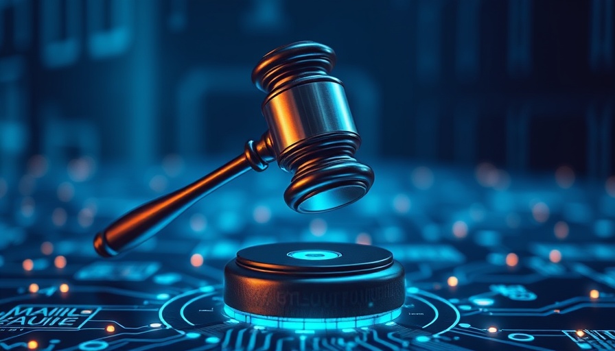 Illustration of gavel over digital AI landscape symbolizing Google antitrust ruling.