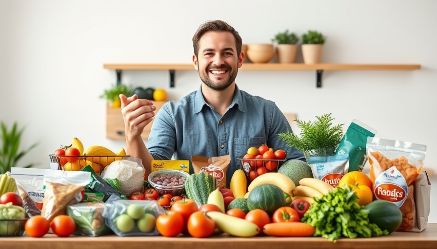 Entrepreneur showcasing grocery products for a business startup funding concept.