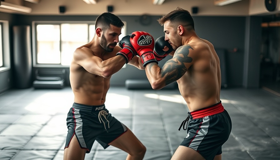 Two executives in MMA training session sparring