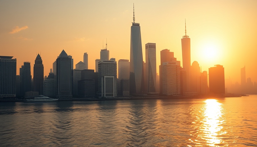 China urban skyline at sunset adapting to heat extremes.