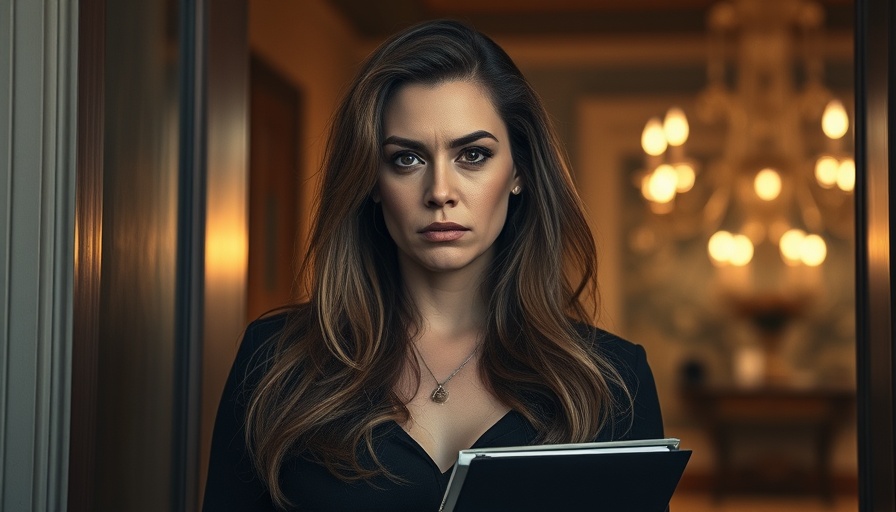 Determined woman holding folder amid UK tax affairs scandal.