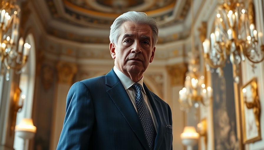 Thoughtful man in a suit in a richly decorated room discussing investments.