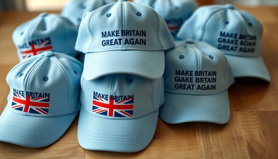 Light blue caps with 'Make Britain Great Again' logo, reflecting Reform UK constitutional changes theme.