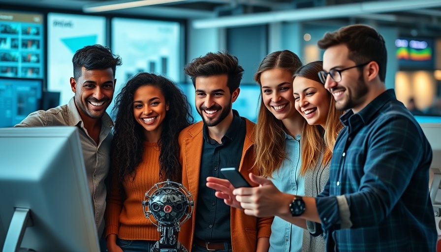 Gen Z collaborating with AI technology in a modern office.