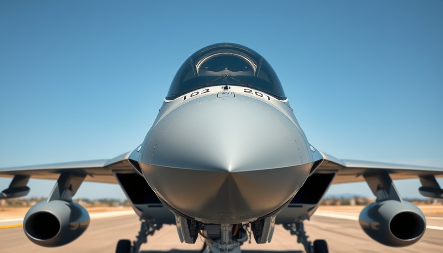 US military fighter jet on runway, grounded, clear sky.