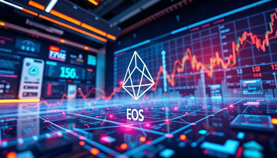 Digital representation of EOS cryptocurrency investing with graphs.