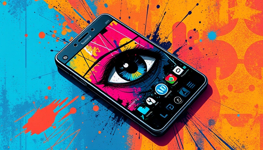 Abstract digital illustration of phone with eye symbol for age verification laws.