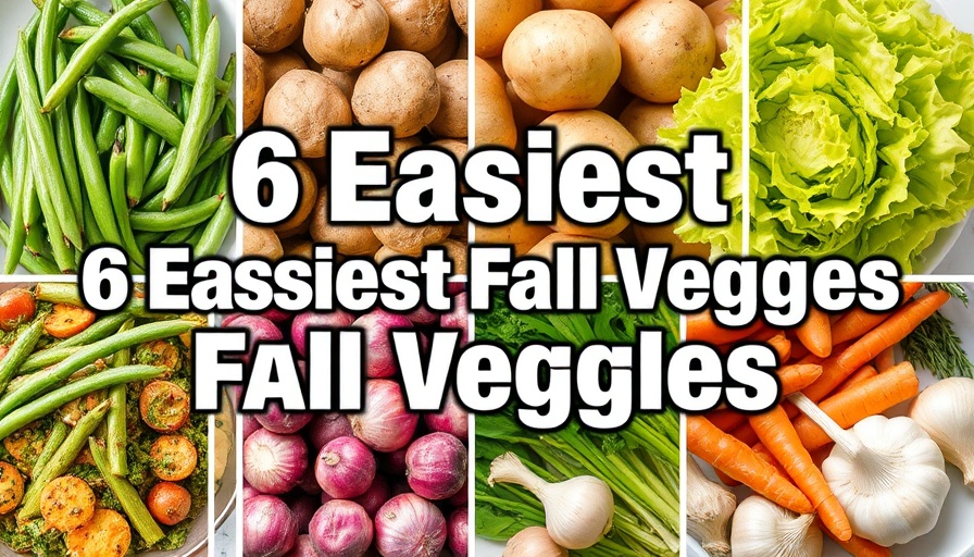 Collage of 6 easy-to-grow fall vegetables for beginners.