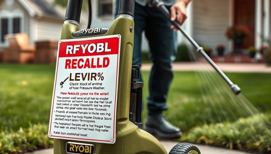 Ryobi pressure washer with recall notice in an outdoor setting
