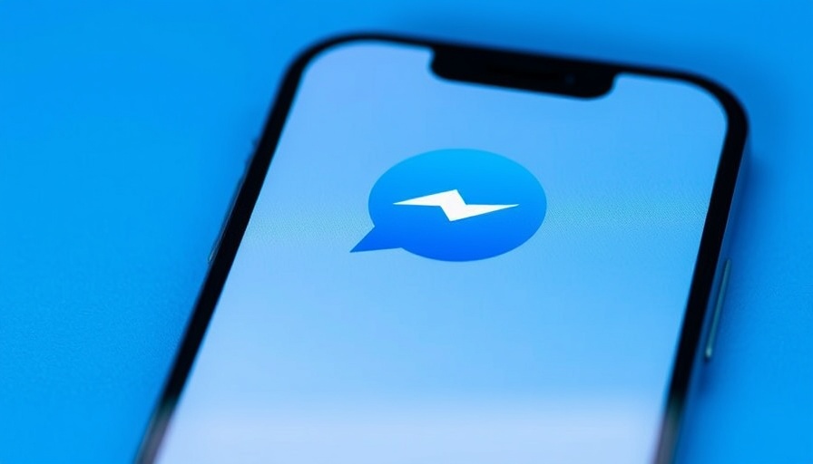 Smartphone screen with blue messaging app logo on blue background, Blue Dot on Android feature