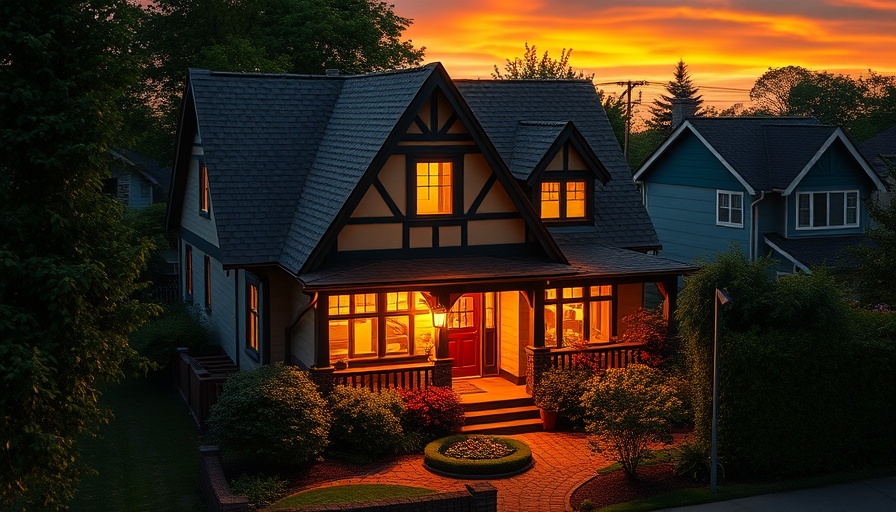 Charming Tudor-style house at sunset, improve your credit score before buying a house.