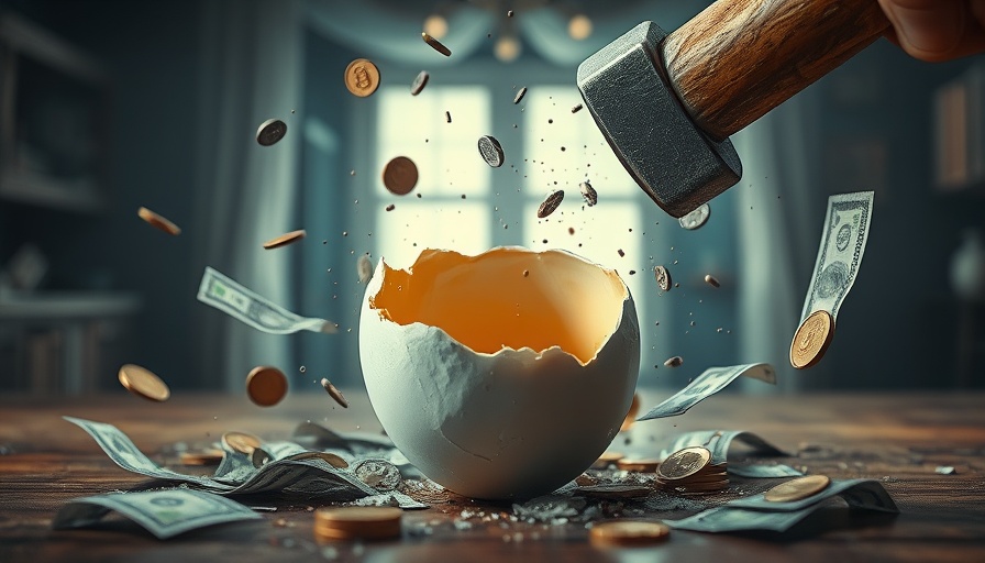 Conceptual image illustrating financial impact with egg and money.