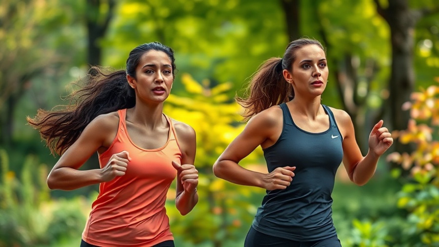 Two women jogging in a forest, representing body composition and exercise for perimenopause.