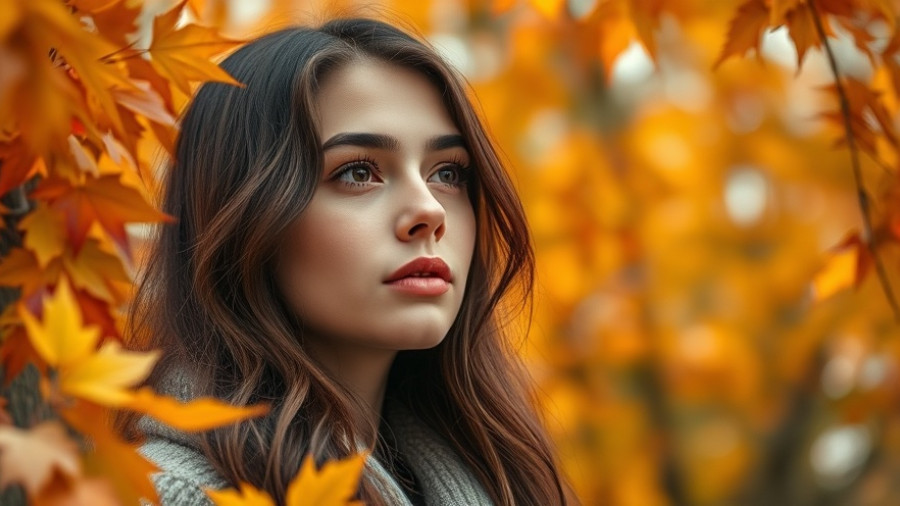 Serene young woman in autumn setting for Scorpio Season Horoscope.