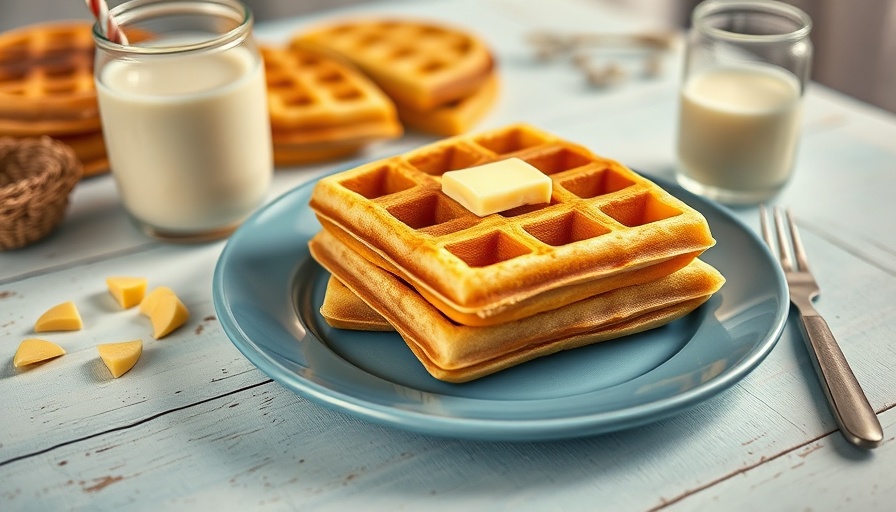 Vanilla Milkshake Protein Waffles Recipe with golden waffles and drink.