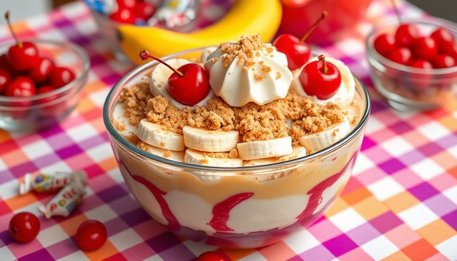 Quest Overload Sundae Funday Banana Split Recipe on checkered table.