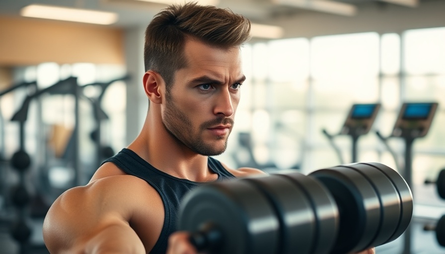 Prevent GLP-1 muscle loss with exercise, man lifting dumbbells in gym.