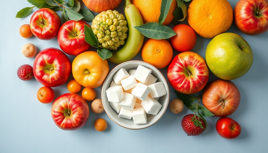 Colorful fruits and sugar cubes, prediabetes diet plan visual