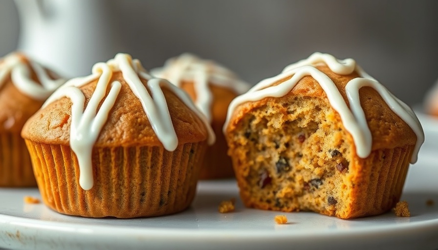 Cottage cheese carrot cake muffins with creamy drizzle.