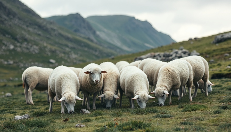 Sheep grazing in a mountain meadow for weekend joy activities.