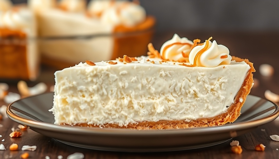 Slice of coconut cream pie topped with whipped cream and toasted coconut.