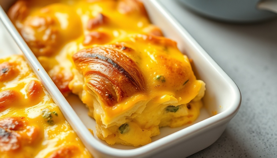 Egg and Croissant Breakfast Casserole with melted cheese.
