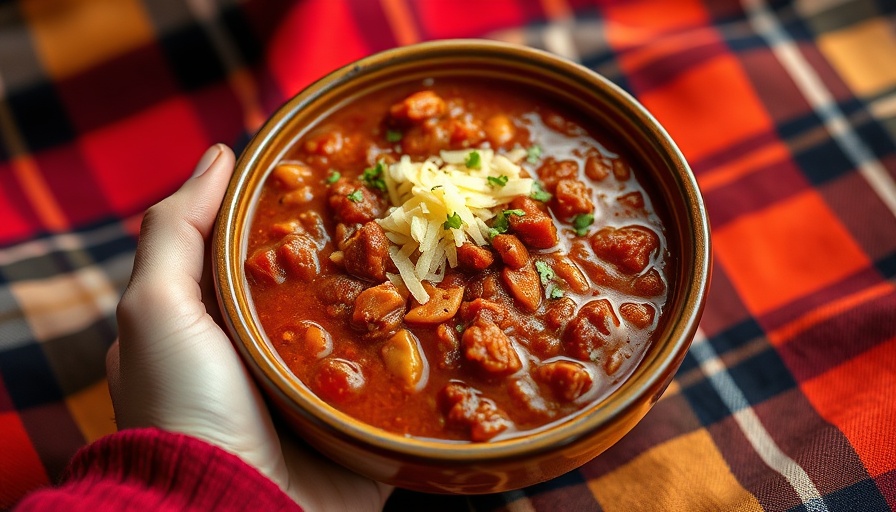 Cozy bowl of chili with cheese on plaid blanket, fun activities for happiness.
