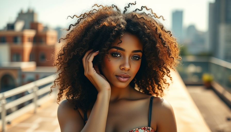 Curly-haired woman using anti-frizz products for hair health.