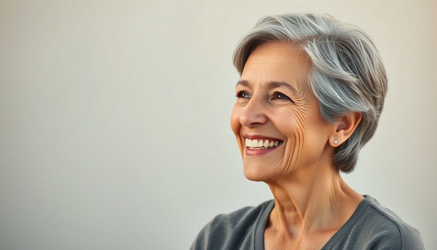 Smiling older woman engaging in conversation outdoors.