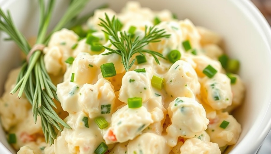 Creamy cottage cheese egg salad with dill and scallions in a white bowl.