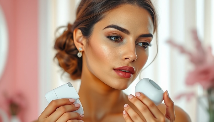 Elegant woman demonstrating glass skin routine in pink-toned room.