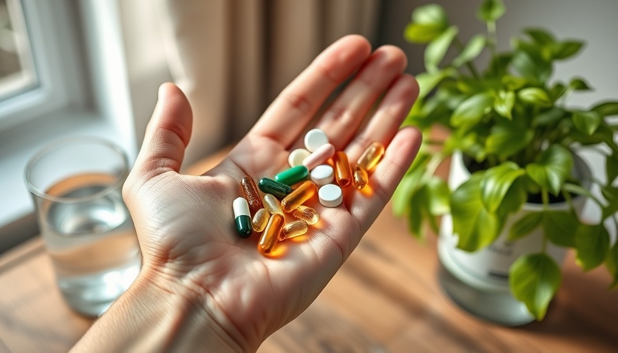 Assorted anti-aging supplements in hand, serene setting
