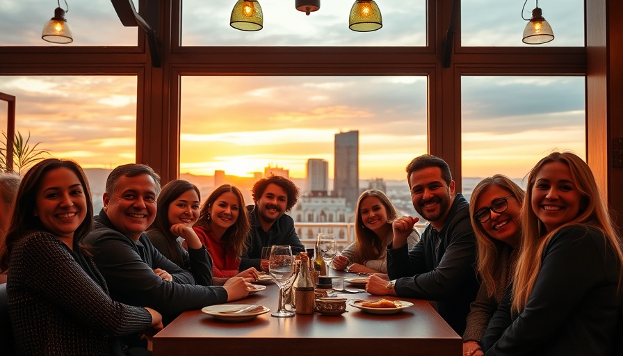 Family enjoying time together in a Brooklyn cafe, sunset view.