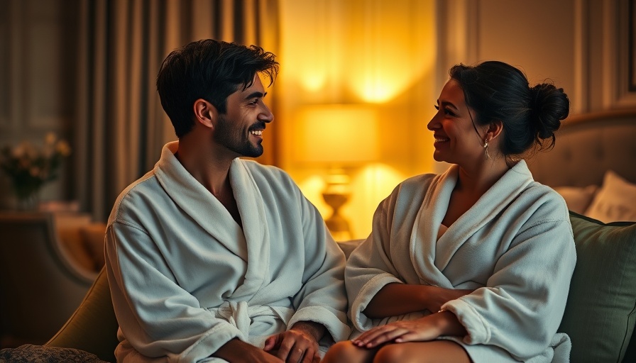 Two friends relaxing and talking in spa robes, cozy atmosphere.