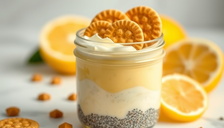 Protein Lemon Cream Pie Chia Seed Pudding with cookies in a jar.