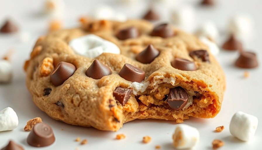 Close-up of peanut butter crunch s'mores cookie with marshmallows.