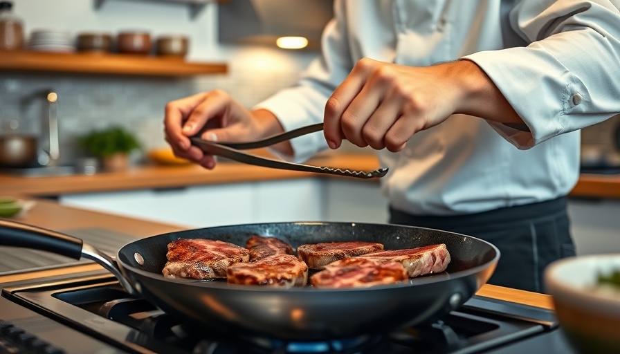 Cooking protein-rich steaks in modern kitchen for bone health.