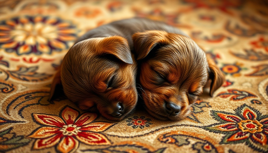 Puppy sleeping on a patterned carpet representing how to have a relaxing weekend.