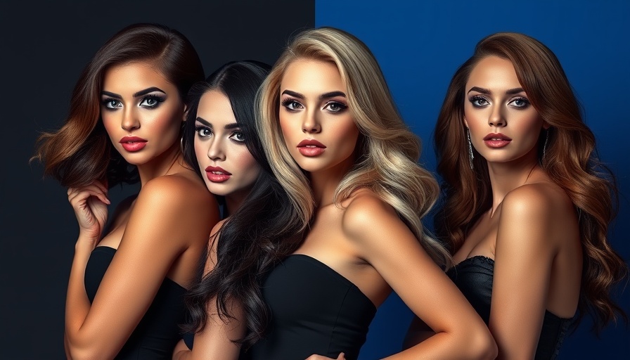 Glamorous women with contrasting hair colors posing confidently