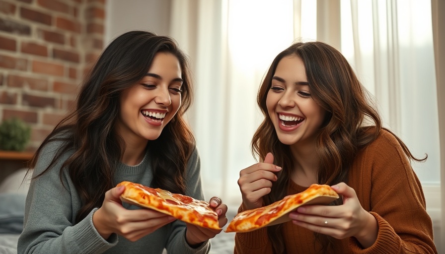 Young women enjoying pizza, highlighting gut health and food cravings.