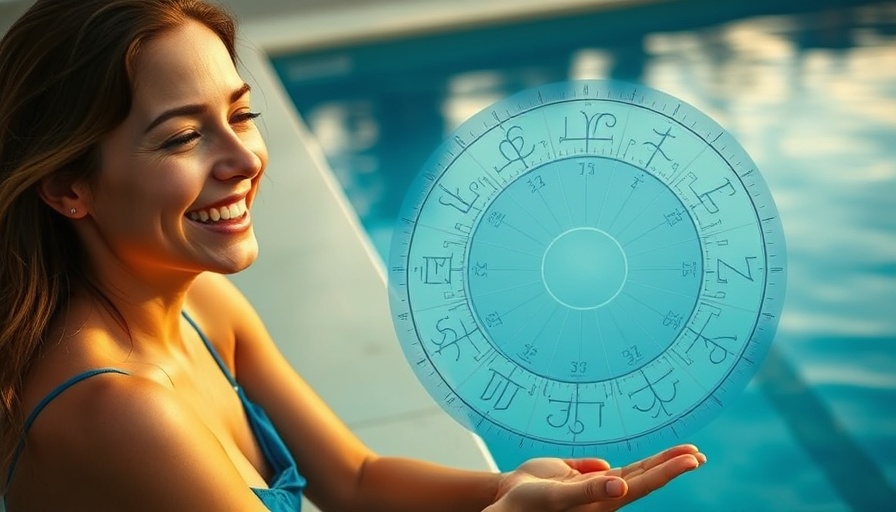 Woman smiling by pool with astrology wheel discussing second house finances.