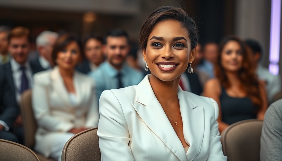 Elegant woman smiling at a formal event, showcasing princess nails.